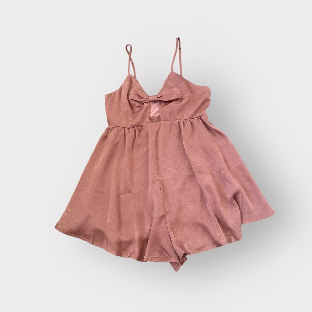 HOMAGE Los Angeles Mauve Satin Babydoll Cutout Romper - Romantic